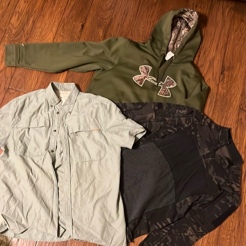 Under Armour Hoodie, Field & Stream Shirt, Military Style Shirt
